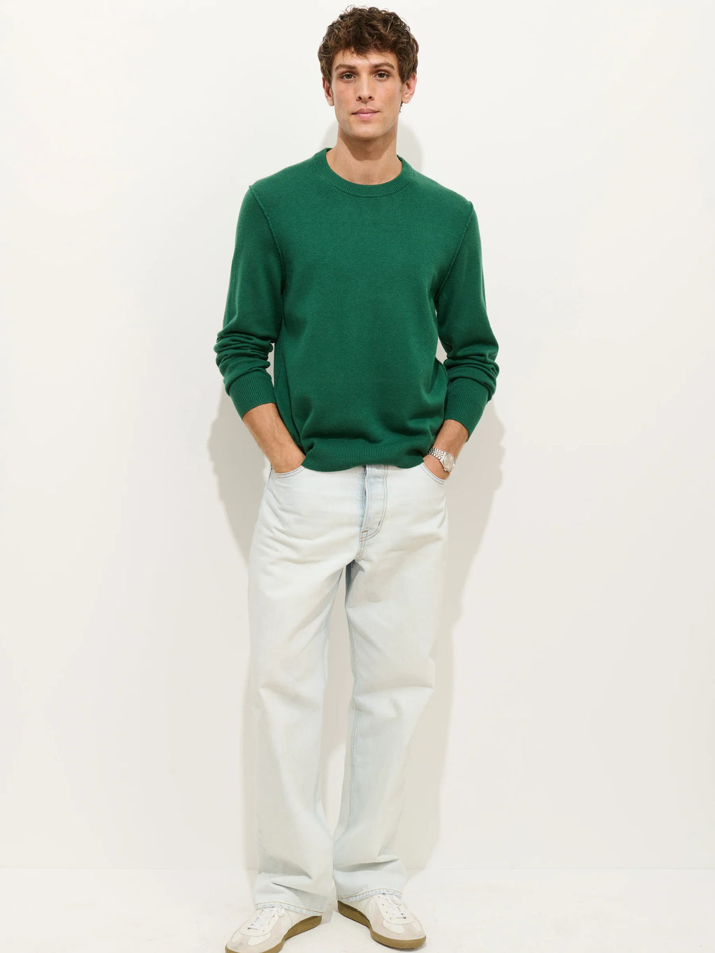 Alex Mill Reverse Seam Crew in Wool Cotton- Evergreen