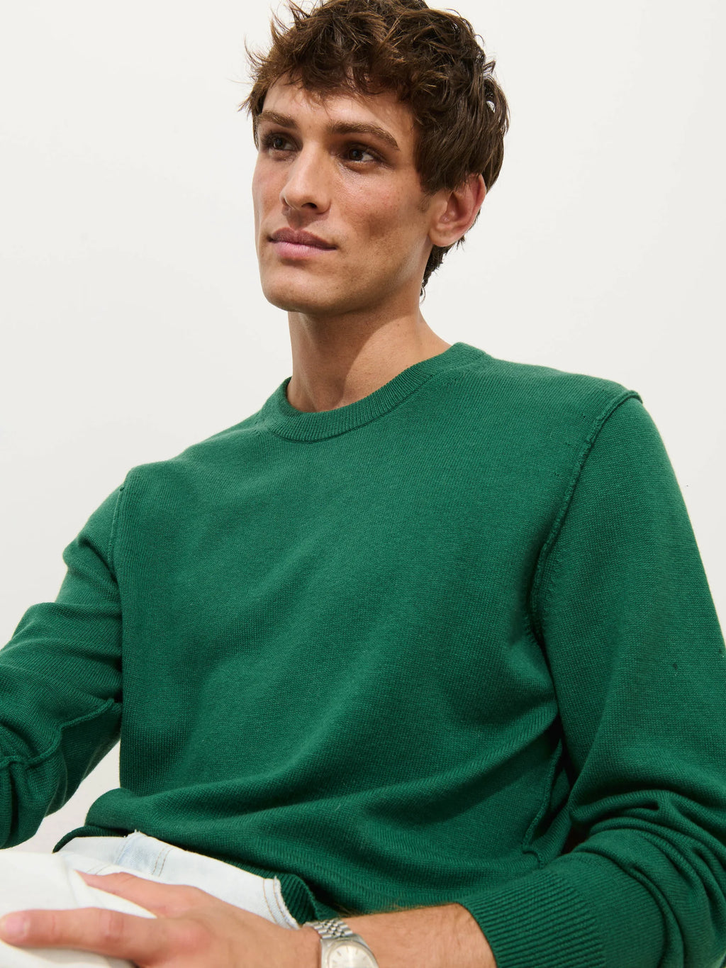 Alex Mill Reverse Seam Crew in Wool Cotton- Evergreen