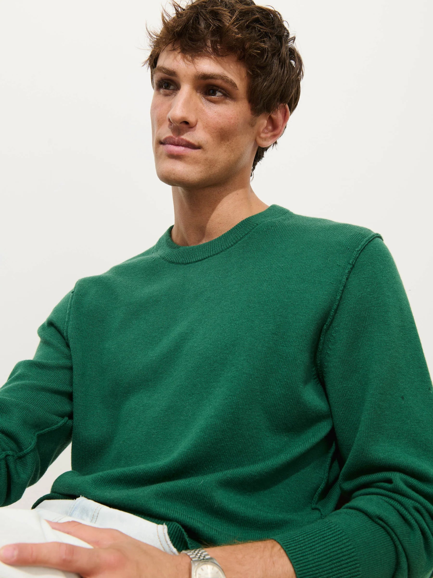 Alex Mill Reverse Seam Crew in Wool Cotton- Evergreen