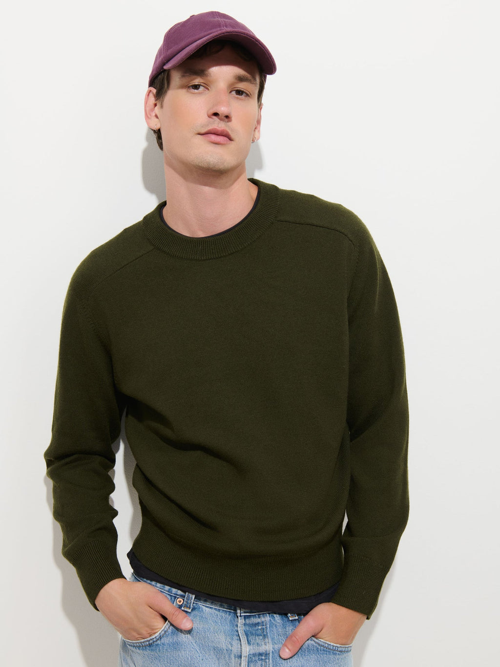 Alex Mill The Winston Crewneck Sweater in Wool - Deep Olive