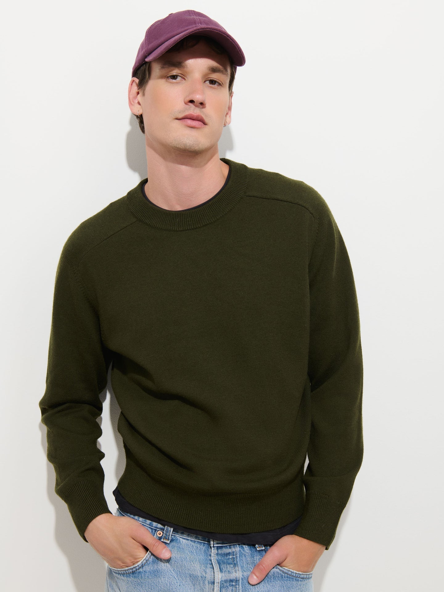 Alex Mill The Winston Crewneck Sweater in Wool - Deep Olive