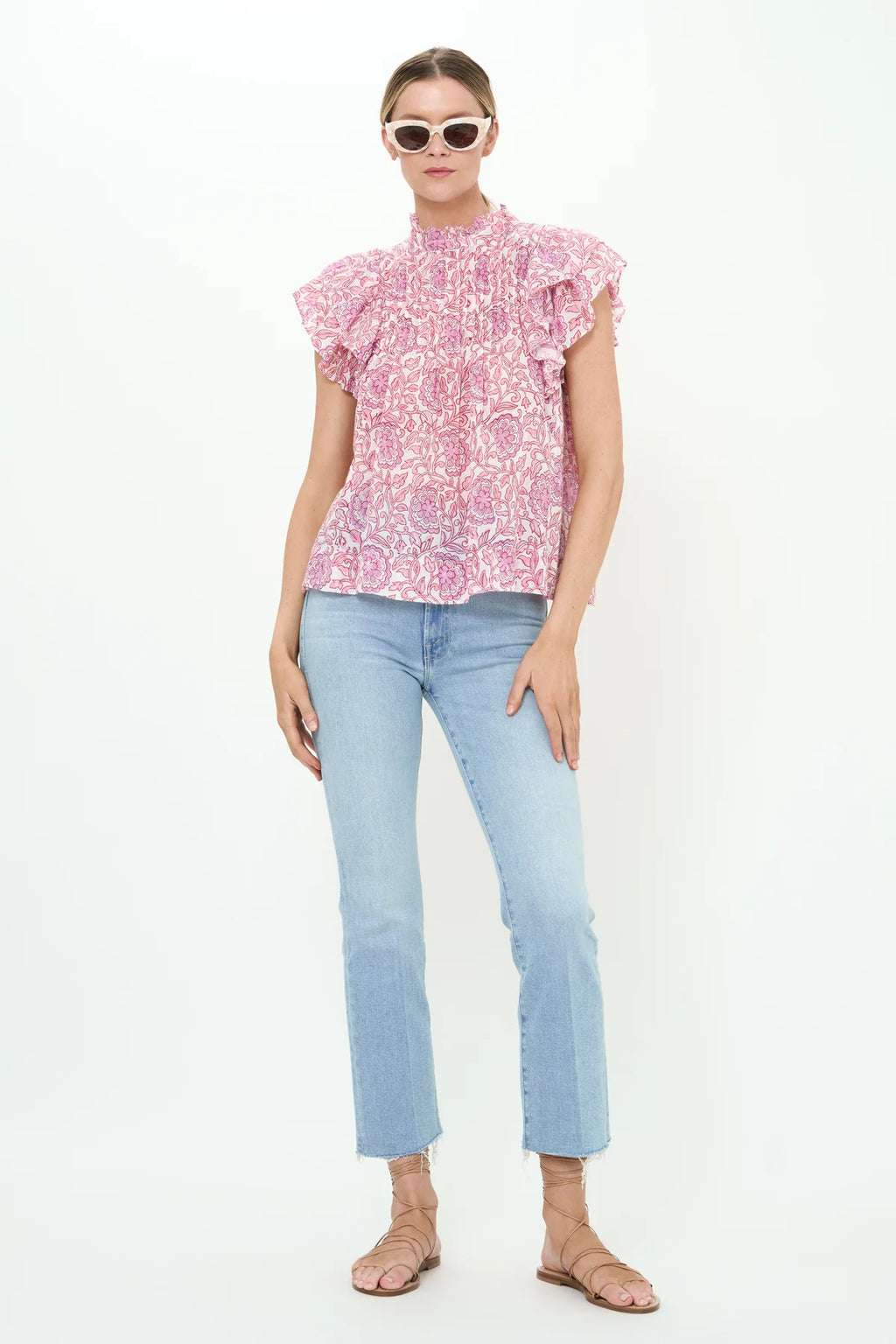 Oliphant Pintuck Ruffle Top- Malta Pink