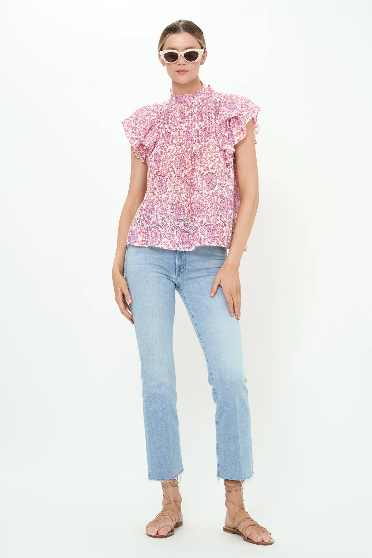 Oliphant Pintuck Ruffle Top- Malta Pink