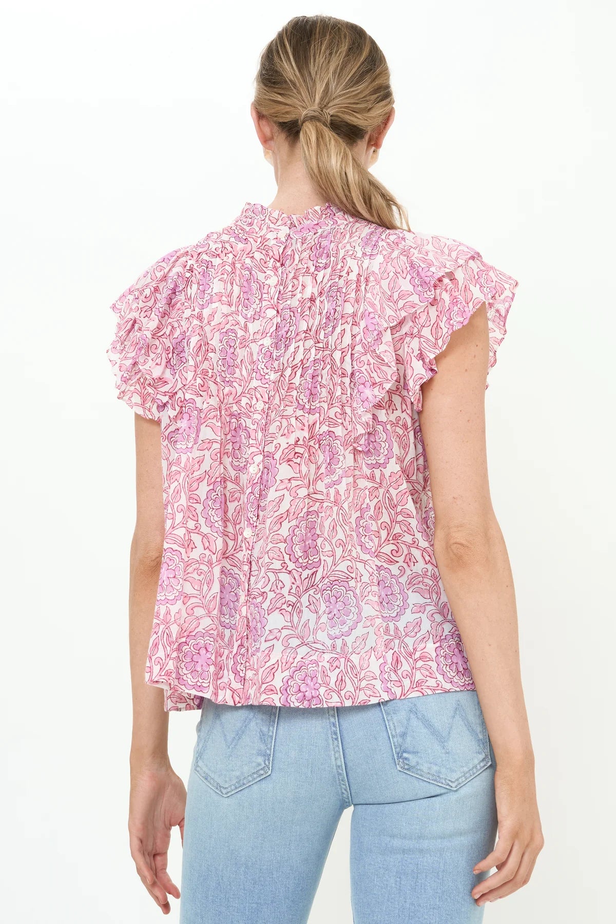 Oliphant Pintuck Ruffle Top- Malta Pink