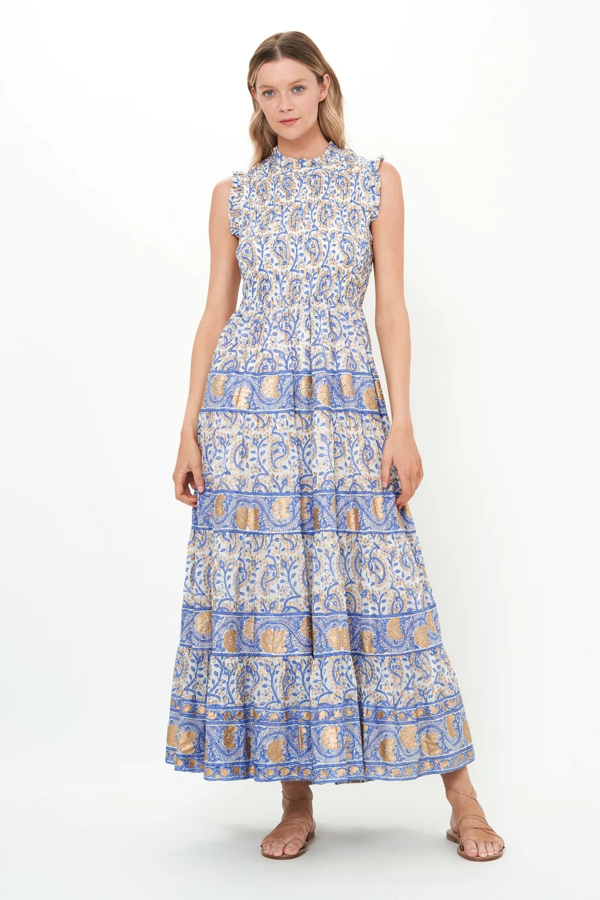 Oliphant Sleeveless Smocked Maxi- Marseille Blue