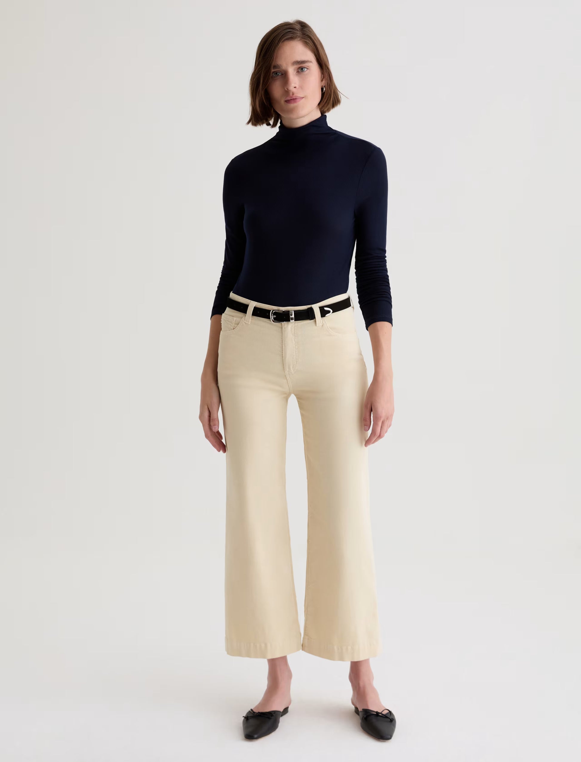 Saige Wide Leg Crop Corduroy Mid-Rise Fit - Opal Stone