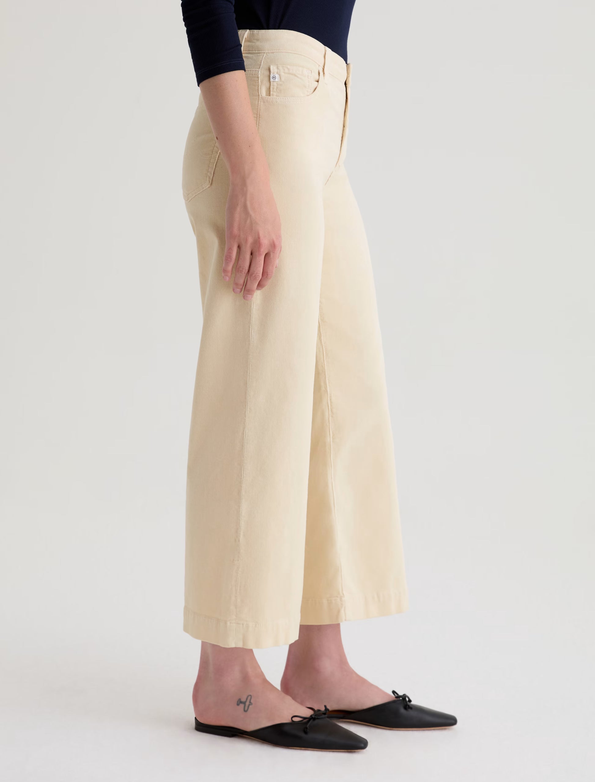 Saige Wide Leg Crop Corduroy Mid-Rise Fit - Opal Stone