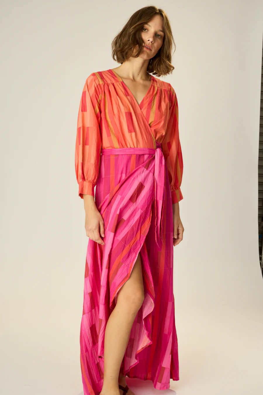 Natalie Martin Kate Long Sleeve Maxi  - Sea Glass Pink/Coral Combo