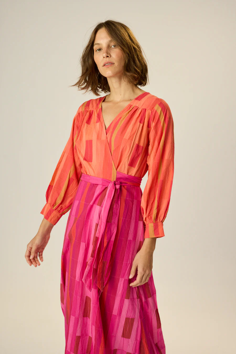 Natalie Martin Kate Long Sleeve Maxi  - Sea Glass Pink/Coral Combo