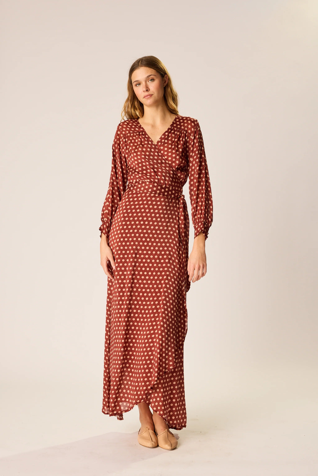 Natalie Martin Kate Long Sleeve Maxi - Polka Dot Cappuccino