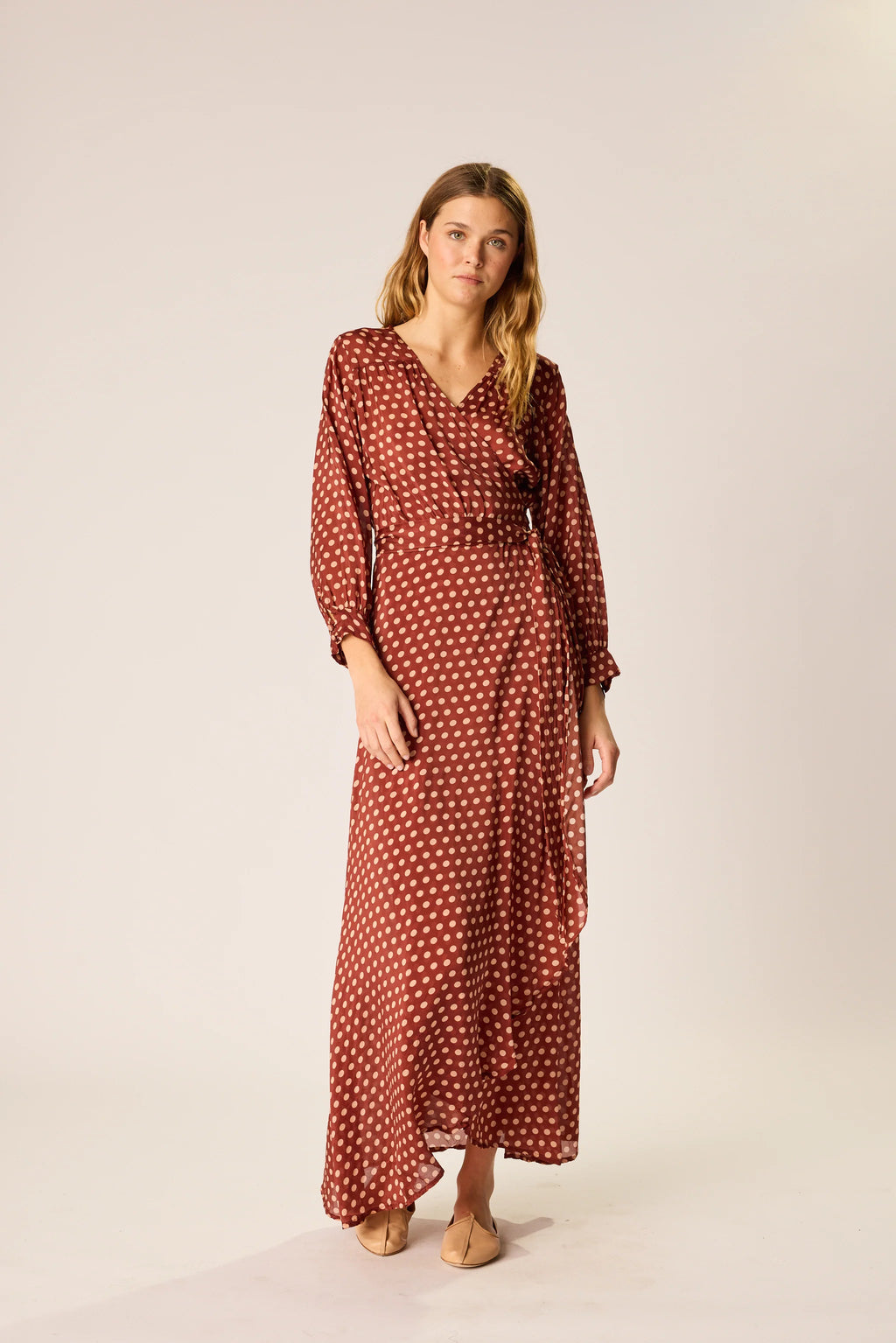 Natalie Martin Kate Long Sleeve Maxi - Polka Dot Cappuccino