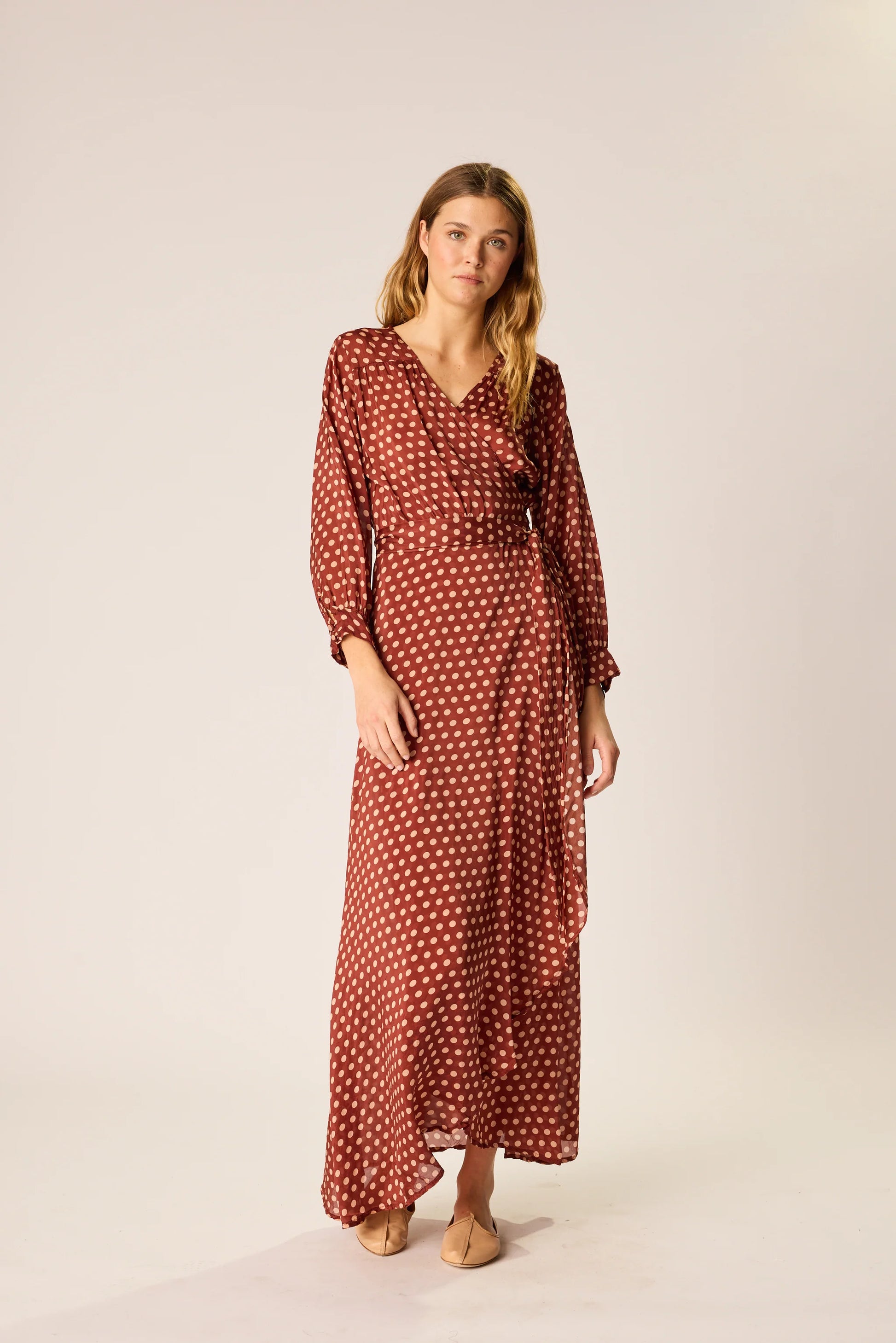 Natalie Martin Kate Long Sleeve Maxi - Polka Dot Cappuccino