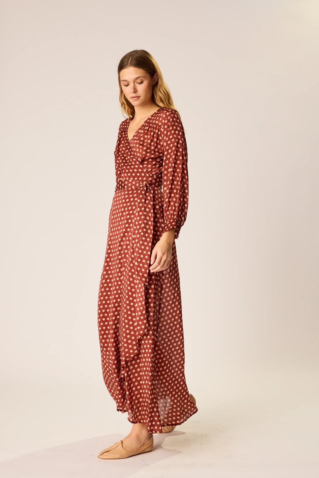 Natalie Martin Kate Long Sleeve Maxi - Polka Dot Cappuccino