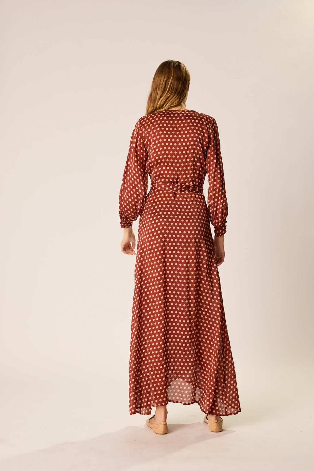Natalie Martin Kate Long Sleeve Maxi - Polka Dot Cappuccino
