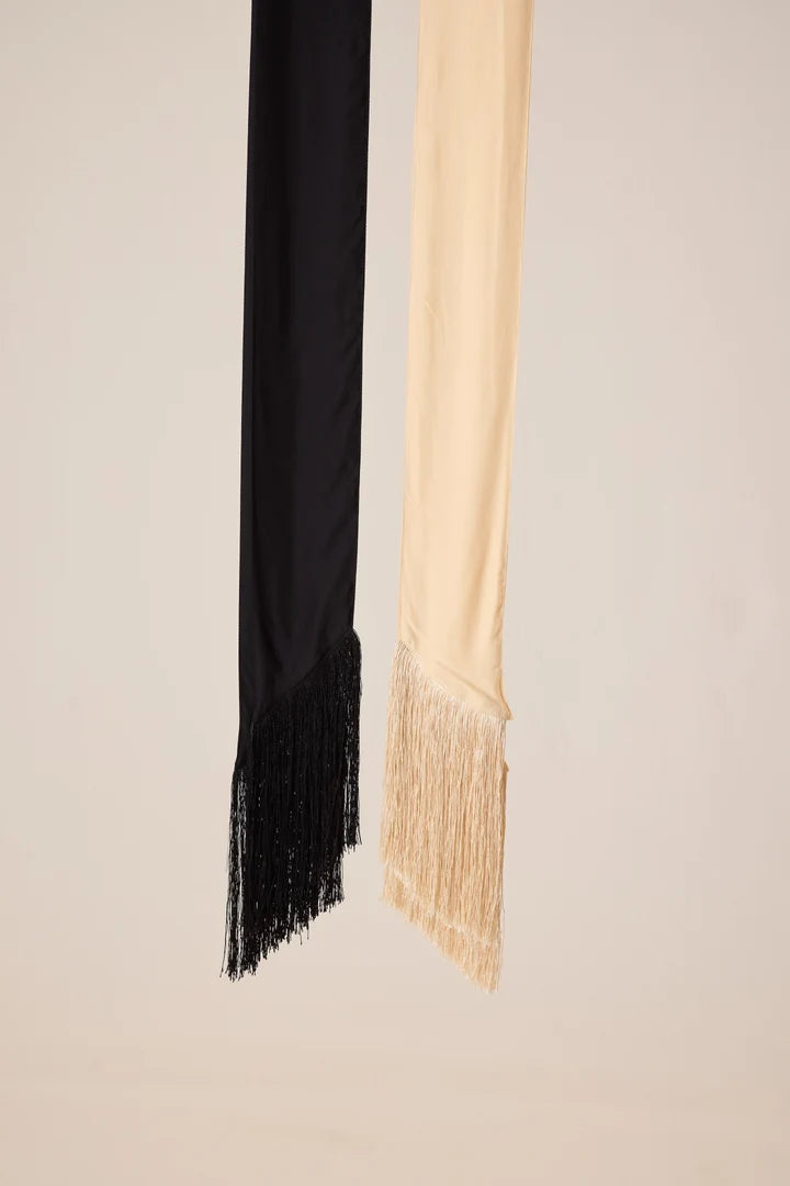 Natalie Martin Sash Belt - Black Silk Fringe