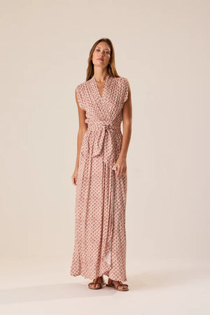Natalie Martrin Nico Sleeveless Maxi With Sash - Scallop Blush