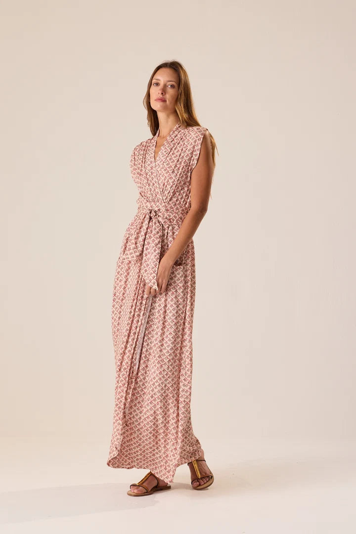 Natalie Martrin Nico Sleeveless Maxi With Sash - Scallop Blush