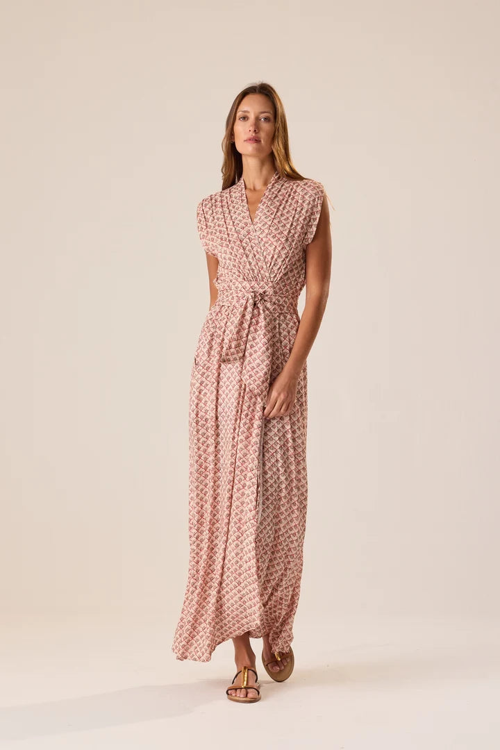 Natalie Martrin Nico Sleeveless Maxi With Sash - Scallop Blush
