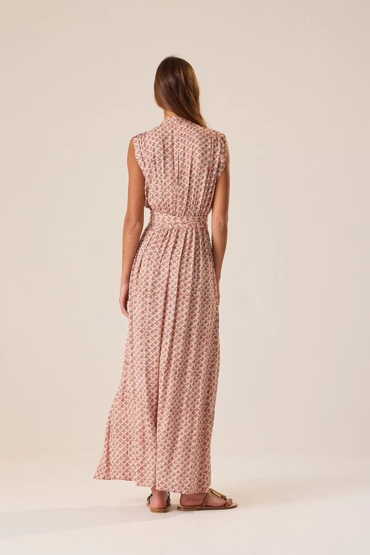 Natalie Martrin Nico Sleeveless Maxi With Sash - Scallop Blush