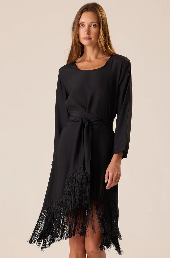 Natalie Martin Sash Belt - Black Silk Fringe