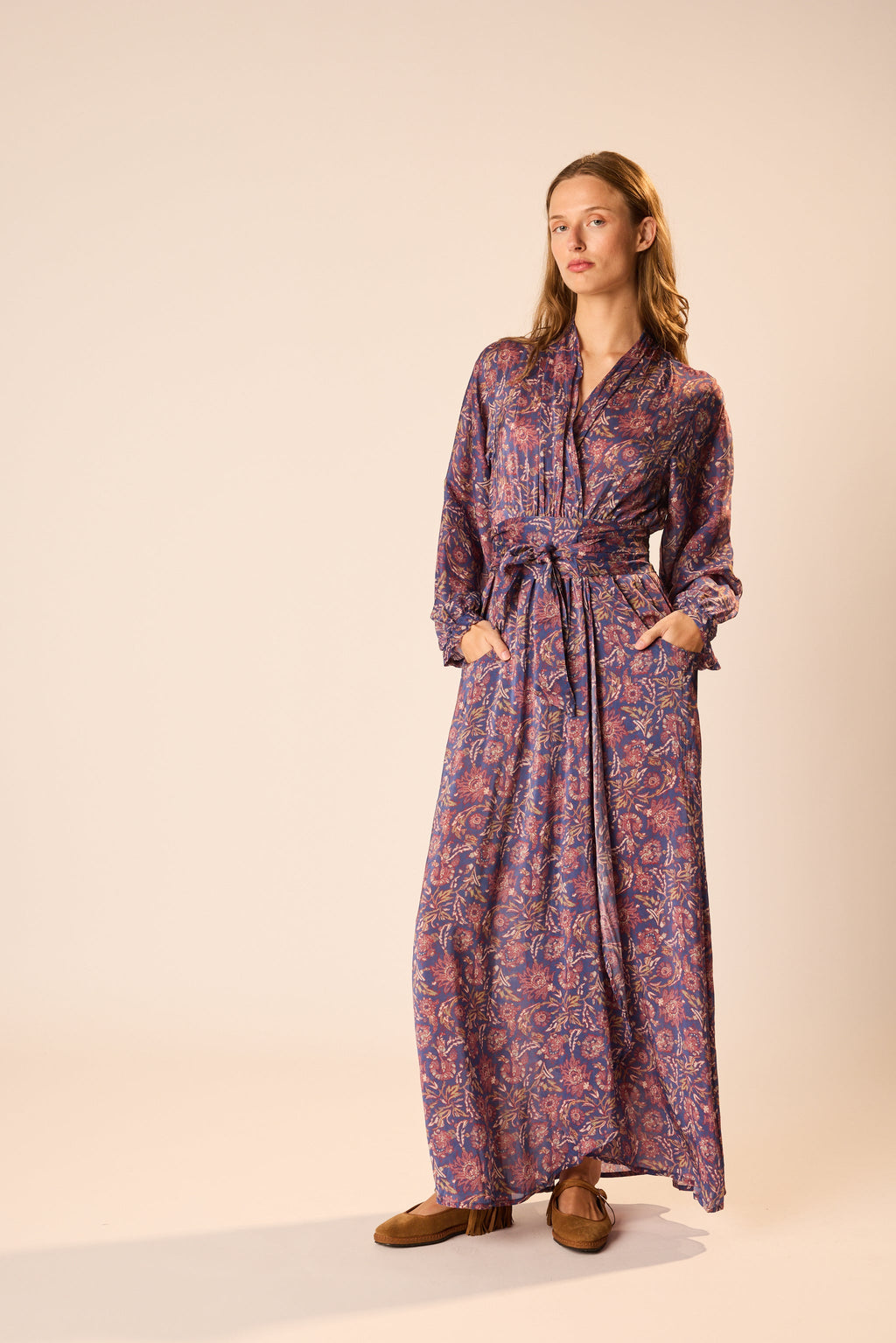 Natalie Martin Nico Long Sleeve Maxi with Sash - Artichoke Mariner