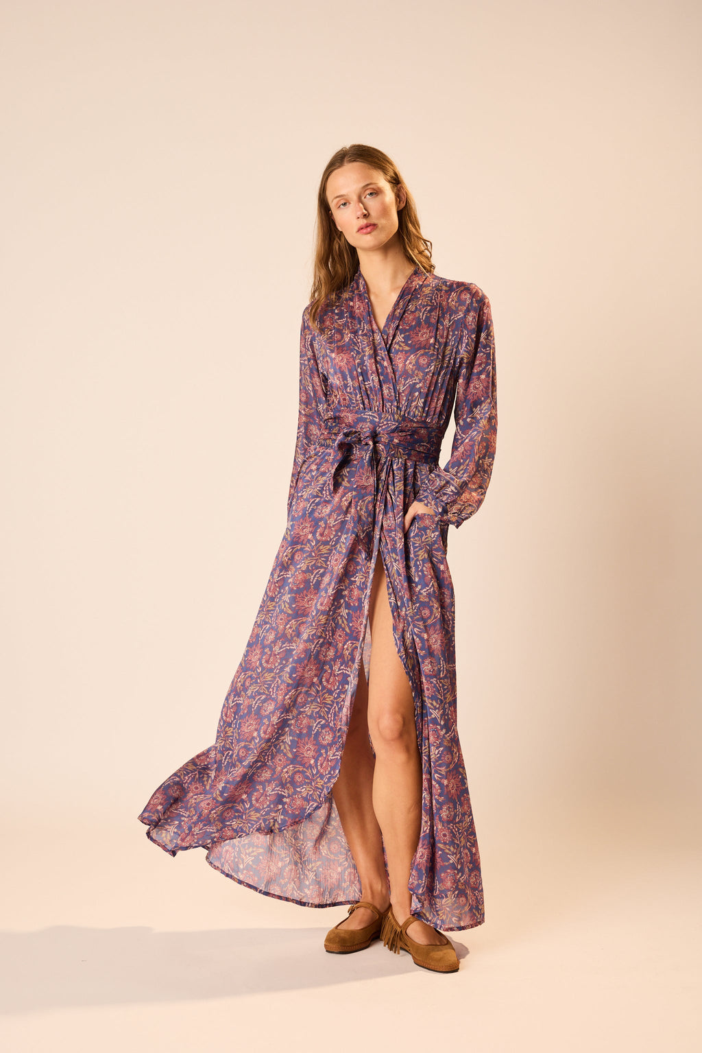 Natalie Martin Nico Long Sleeve Maxi with Sash - Artichoke Mariner