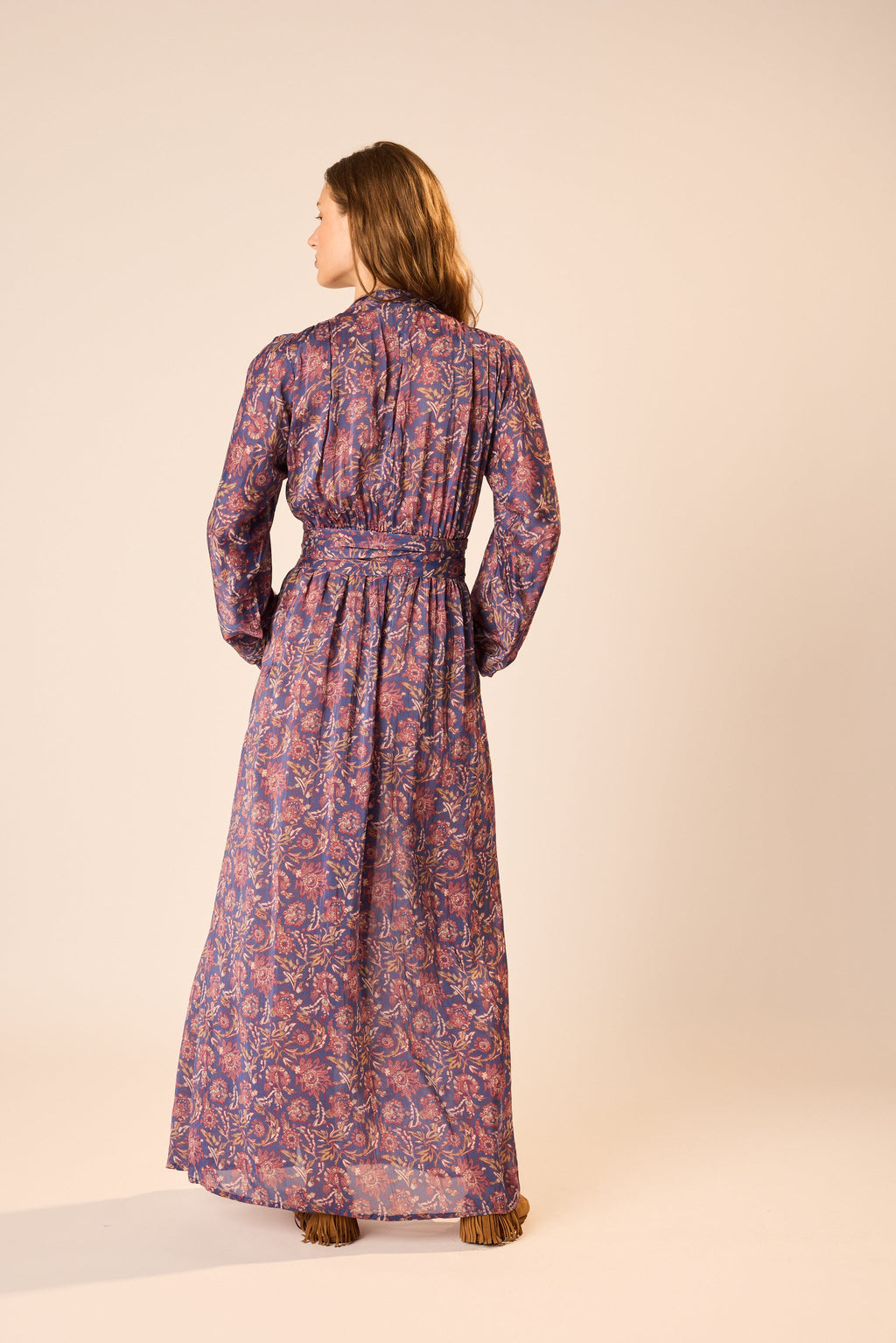 Natalie Martin Nico Long Sleeve Maxi with Sash - Artichoke Mariner