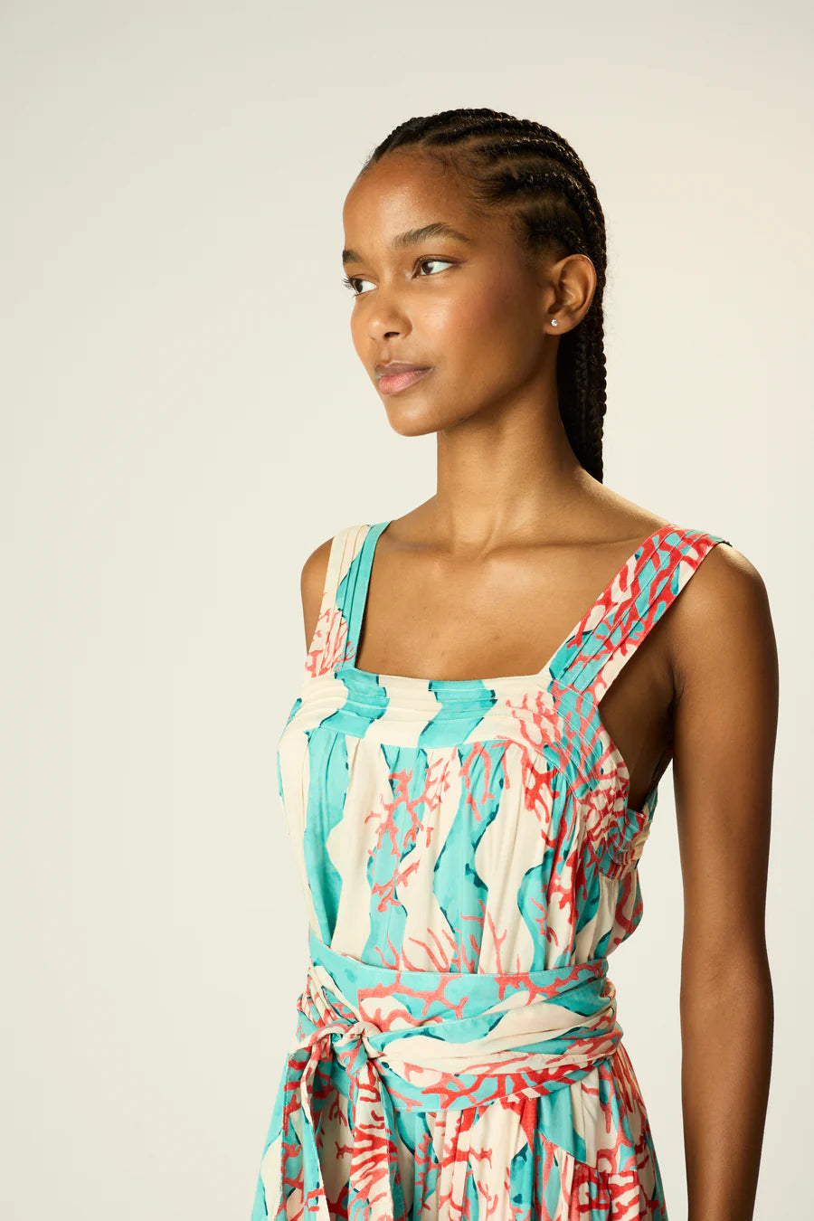 Natalie Martin Jasmine Dress with Sash  - Coral Wave Turquoise