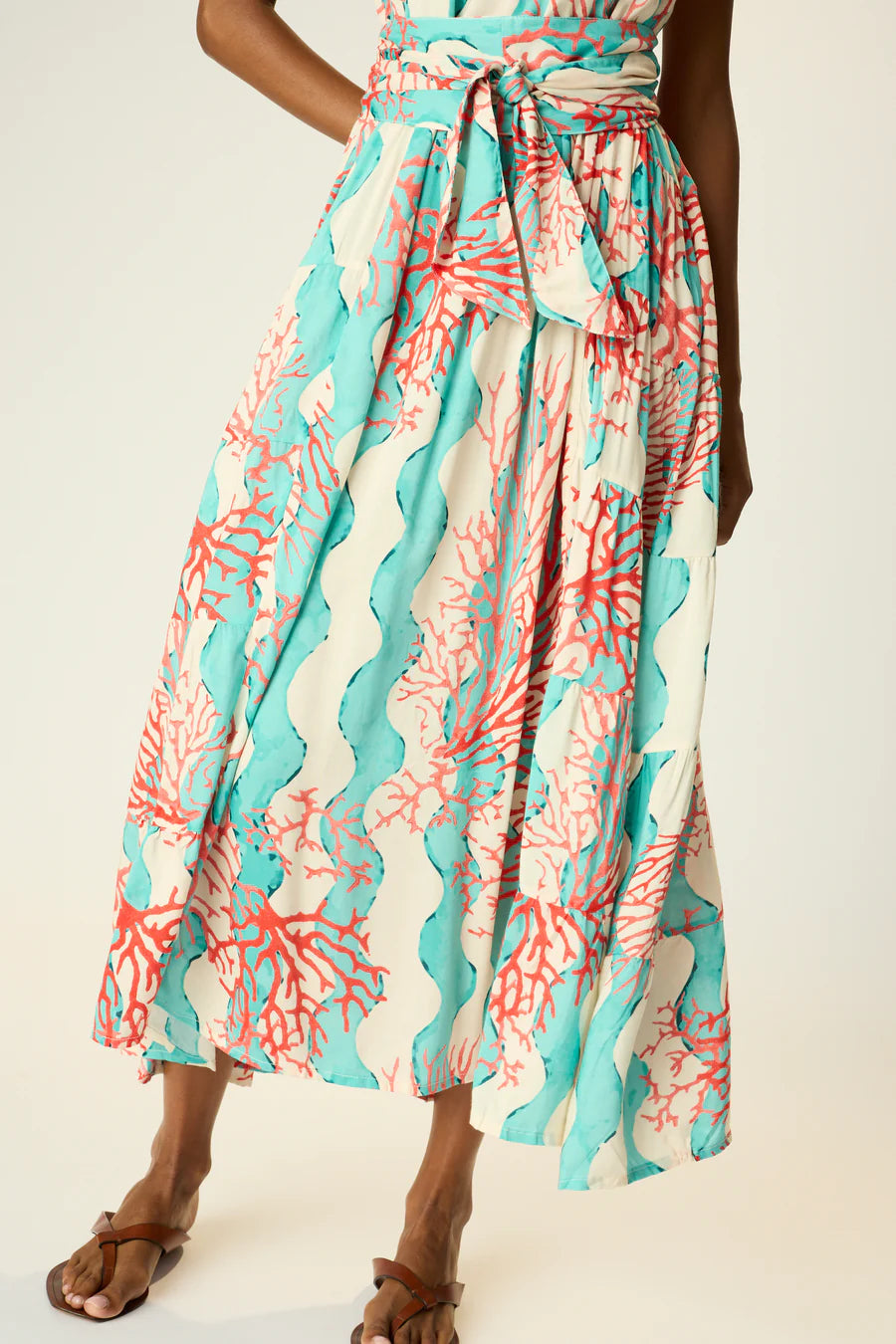 Natalie Martin Jasmine Dress with Sash  - Coral Wave Turquoise