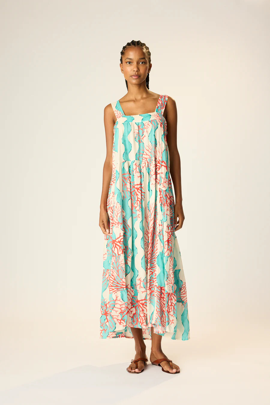 Natalie Martin Jasmine Dress with Sash  - Coral Wave Turquoise