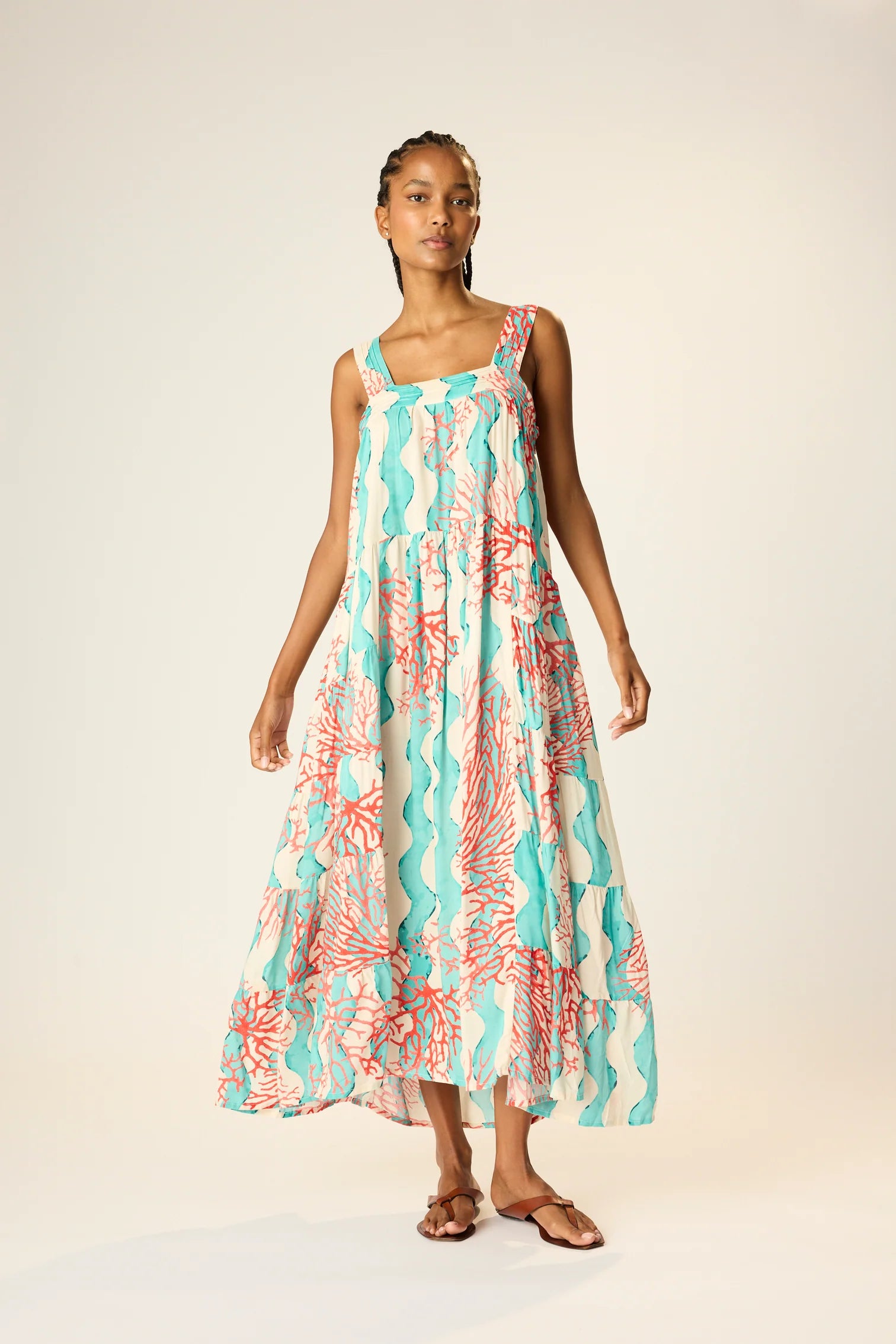 Natalie Martin Jasmine Dress with Sash  - Coral Wave Turquoise
