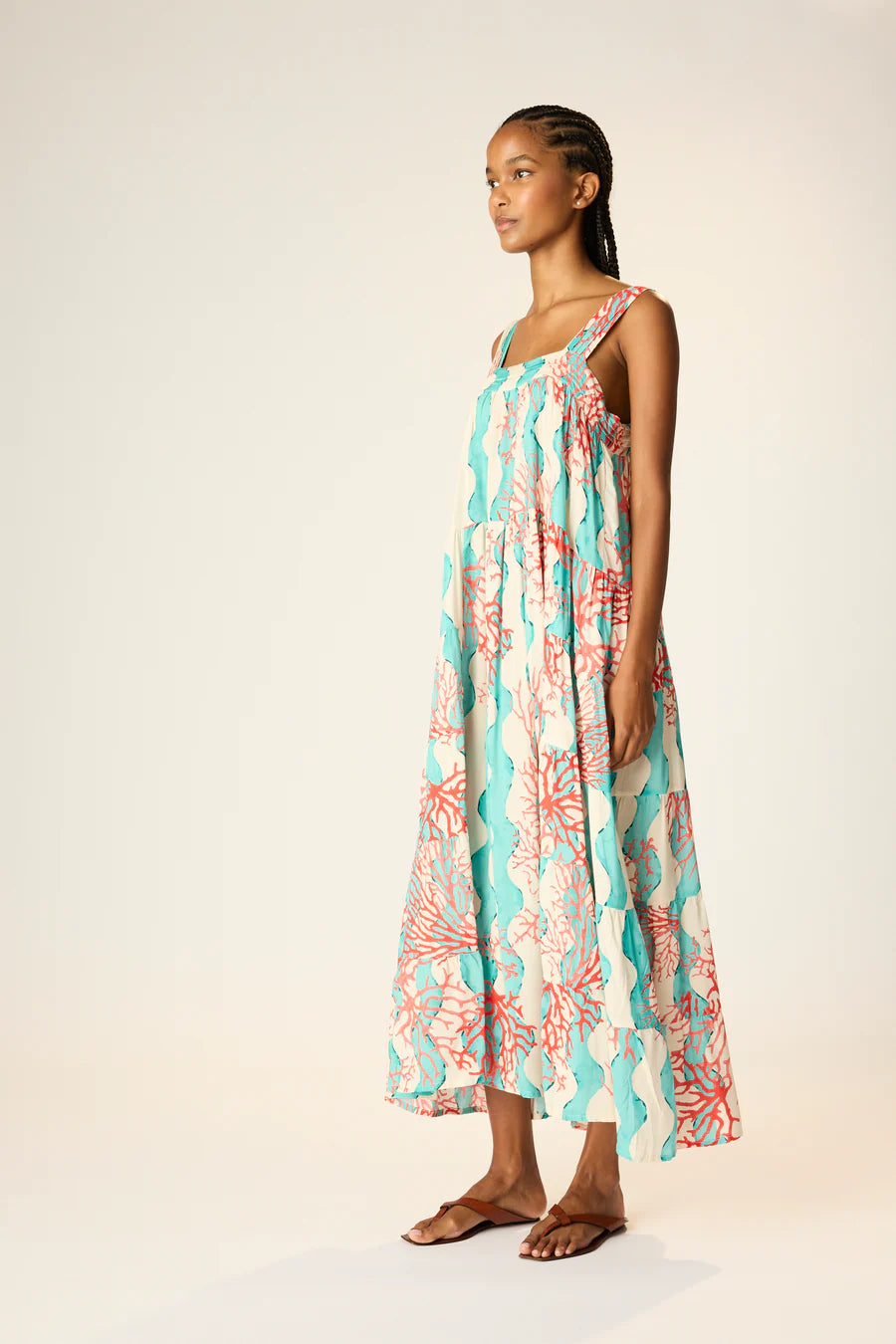 Natalie Martin Jasmine Dress with Sash  - Coral Wave Turquoise