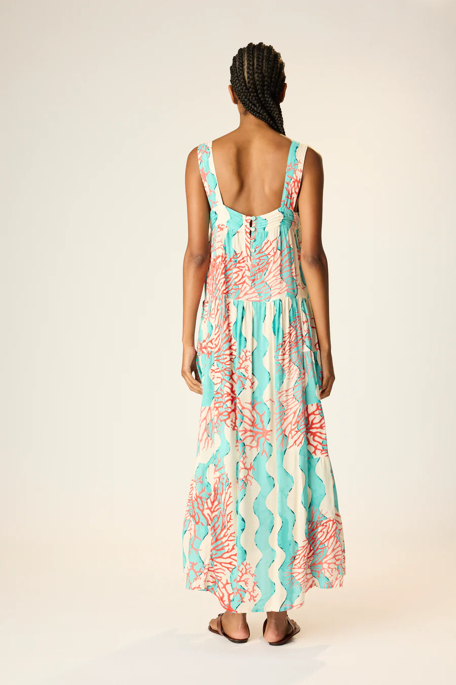 Natalie Martin Jasmine Dress with Sash  - Coral Wave Turquoise