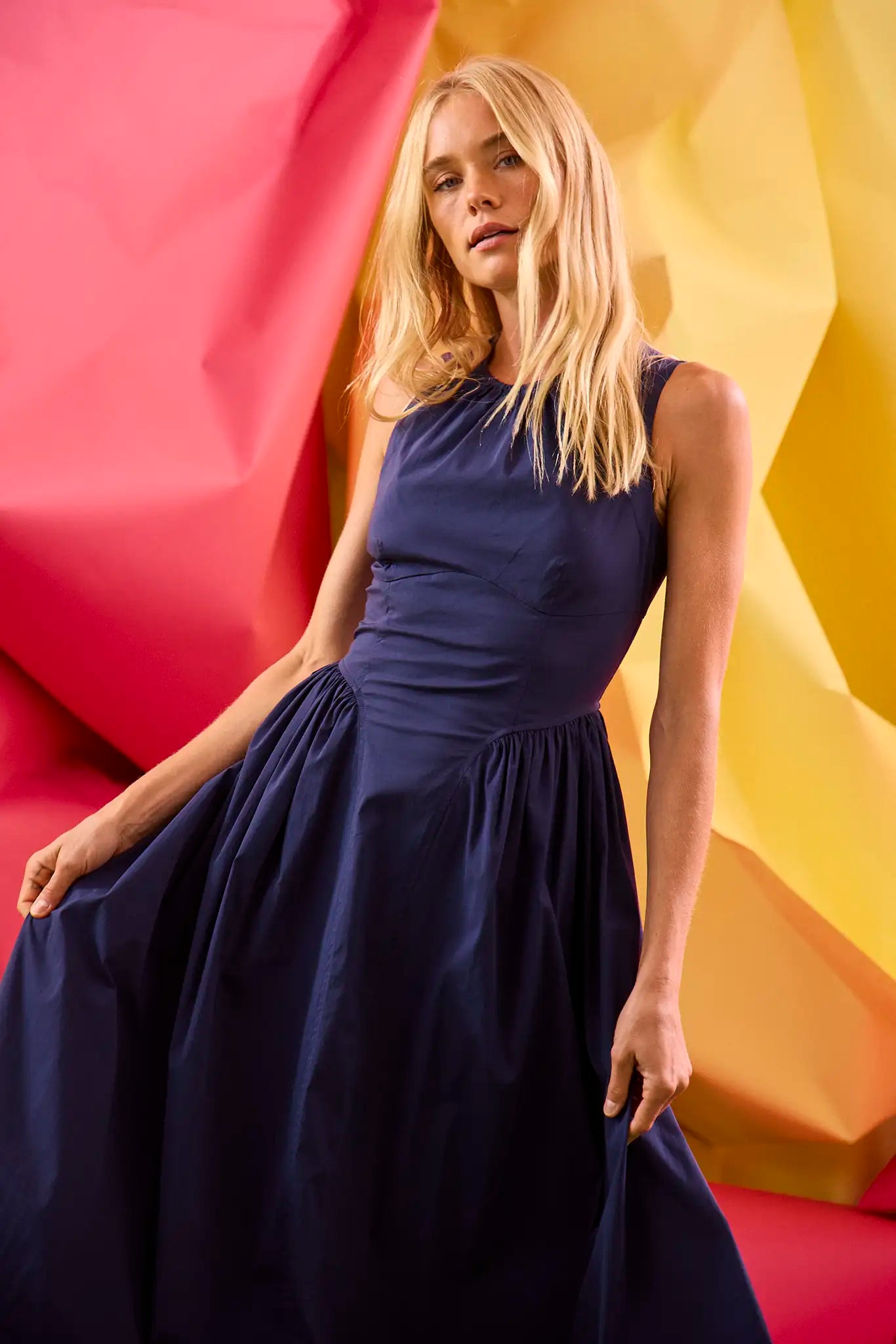 Hunter Bell Nantucket Dress Sleeveless Navy Fitted Bustier Midi Dress Quattro Tizi Hunter Bell Nantucket Dress Sleeveless Navy Fitted Bustier Midi Dress Quattro Tizi