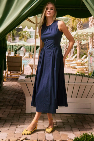 Hunter Bell Nantucket Dress Sleeveless Navy Fitted Bustier Midi Dress