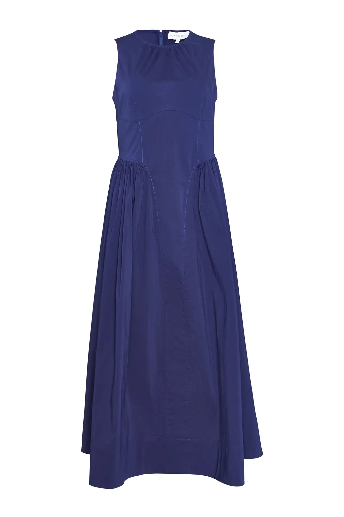 Hunter Bell Nantucket Dress Sleeveless Navy Fitted Bustier Midi Dress
