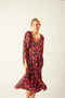 Natalie Martin Alex Midi Dress With Sash  - Silk Watercolor Print Onyx