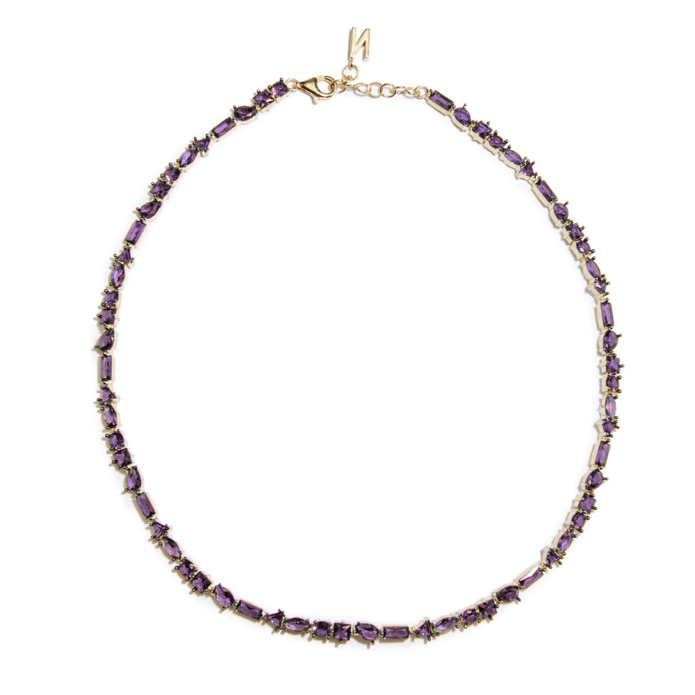 Nickho Rey Gold Julie Necklace with Amethyst Colored Stones