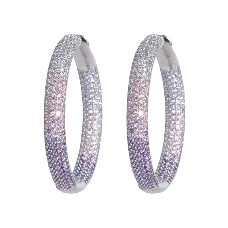 Nickho Rey White Gold Tire Hoops with Purple Ombre Crystals