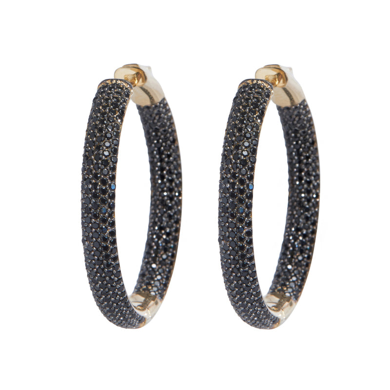 Nickho Rey Gold Tire Hoops with Black Crystals