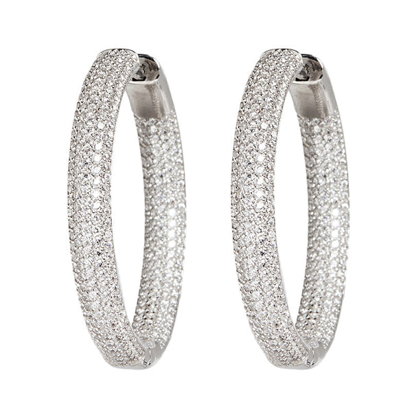 Nickho Rey White Gold Tire Hoops with Clear Stones