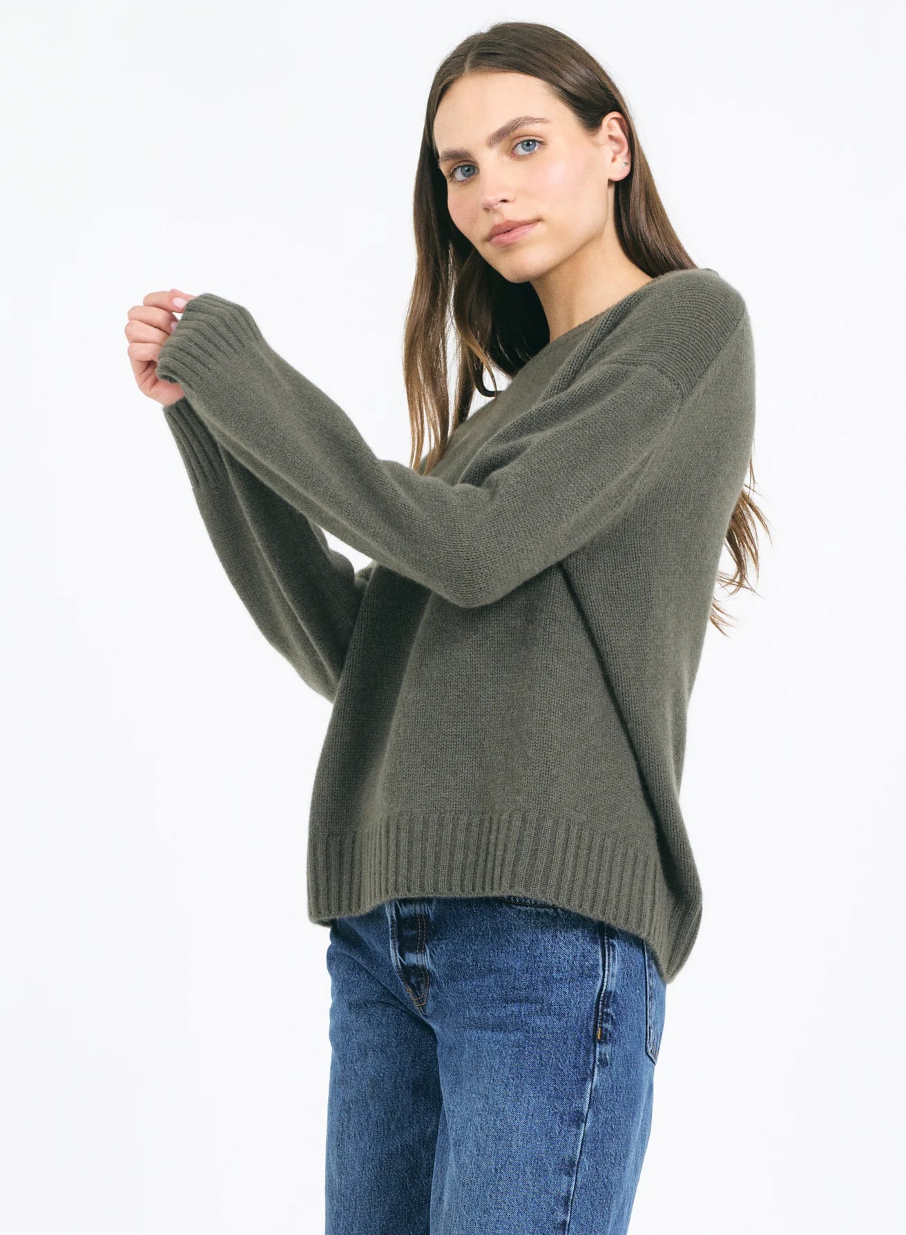 One Grey Day Aster Cashmere Pullover - Fir