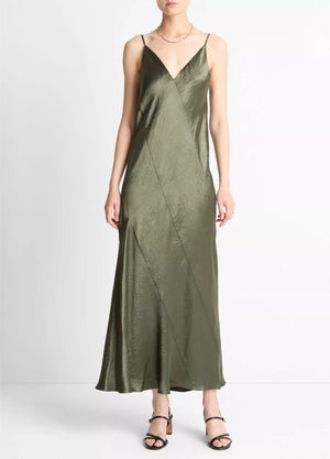 Vince Paneled Satin Bias Slip Dress - Herba