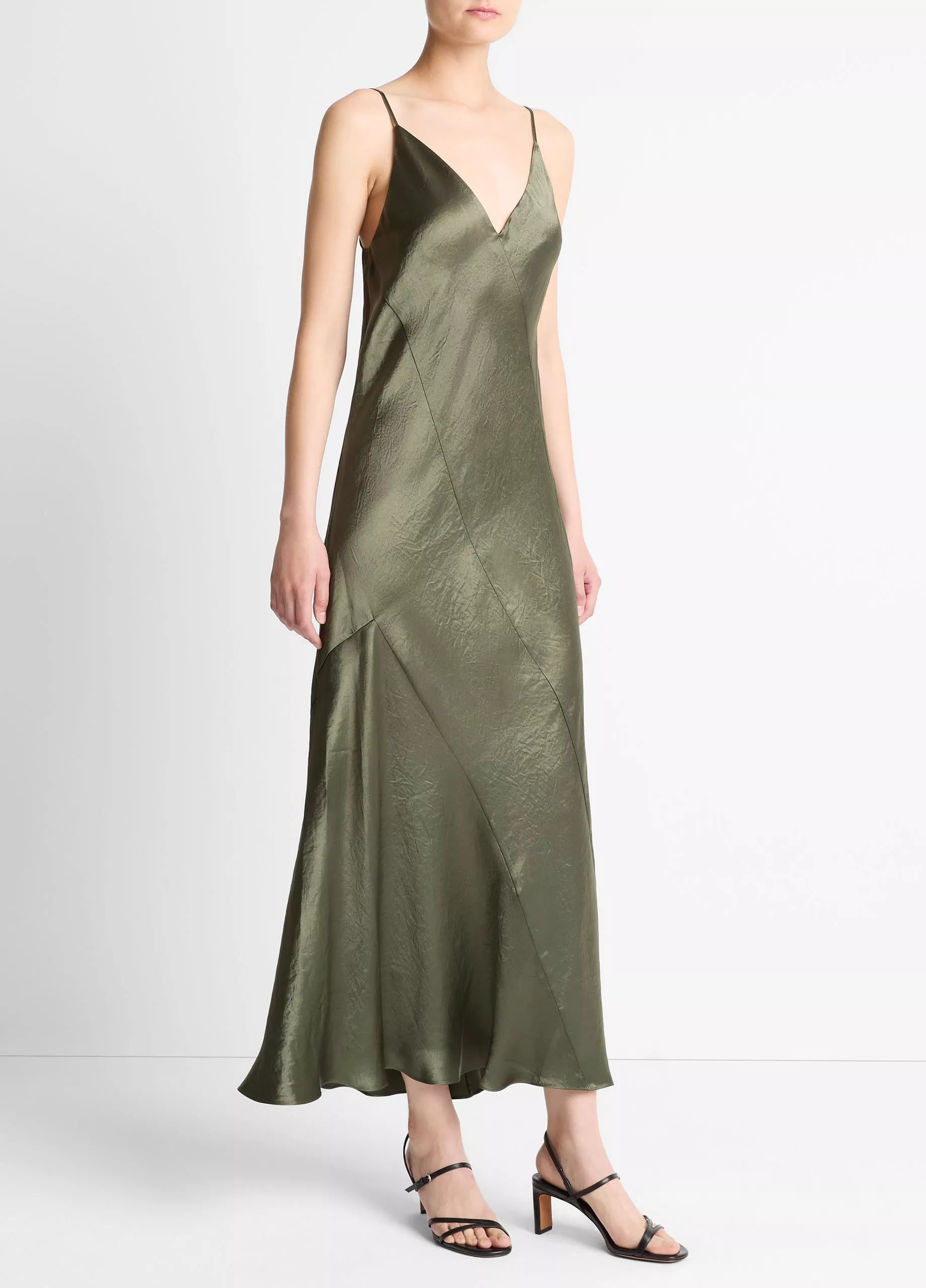 Vince Paneled Satin Bias Slip Dress - Herba