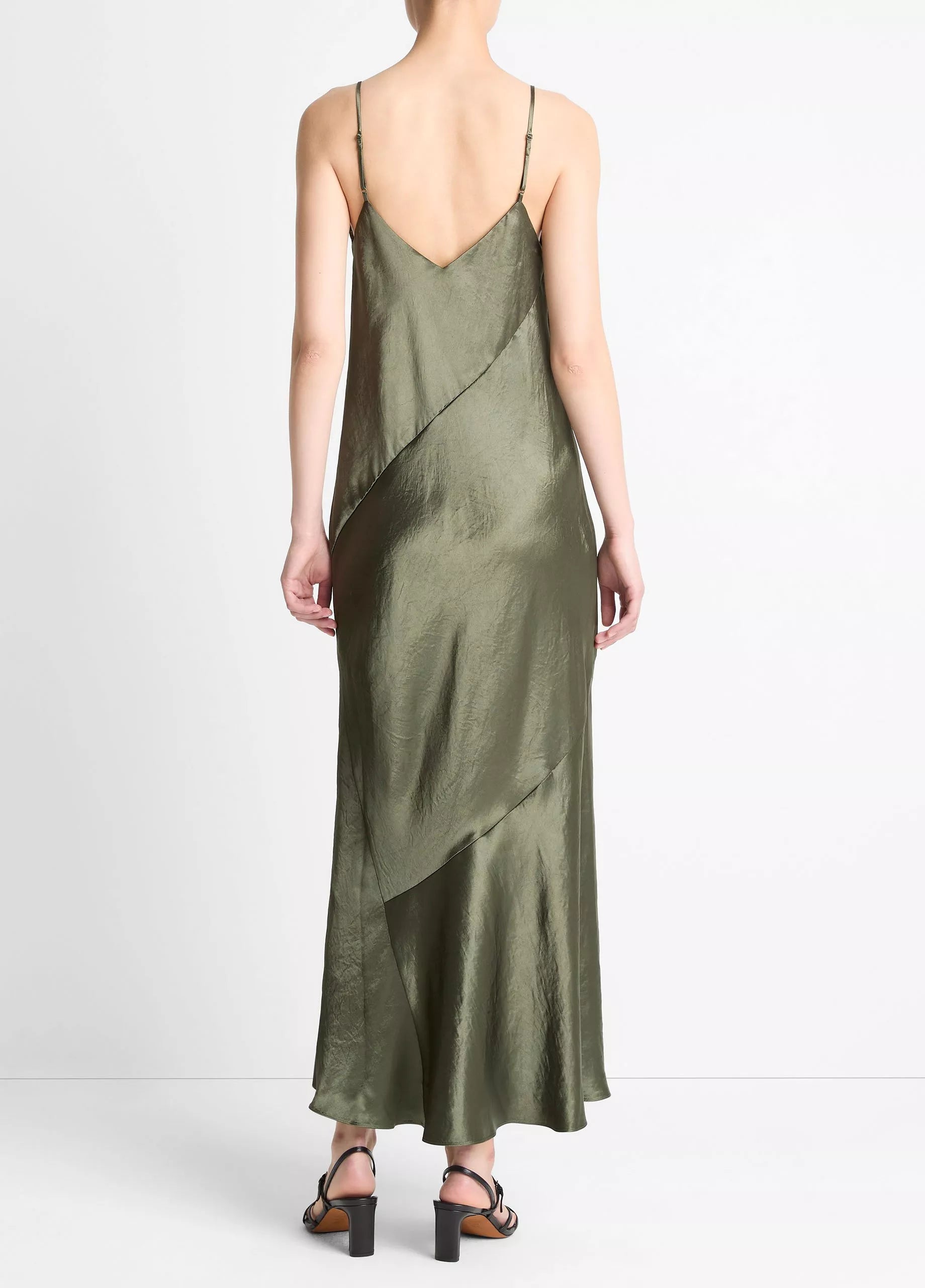Vince Paneled Satin Bias Slip Dress - Herba