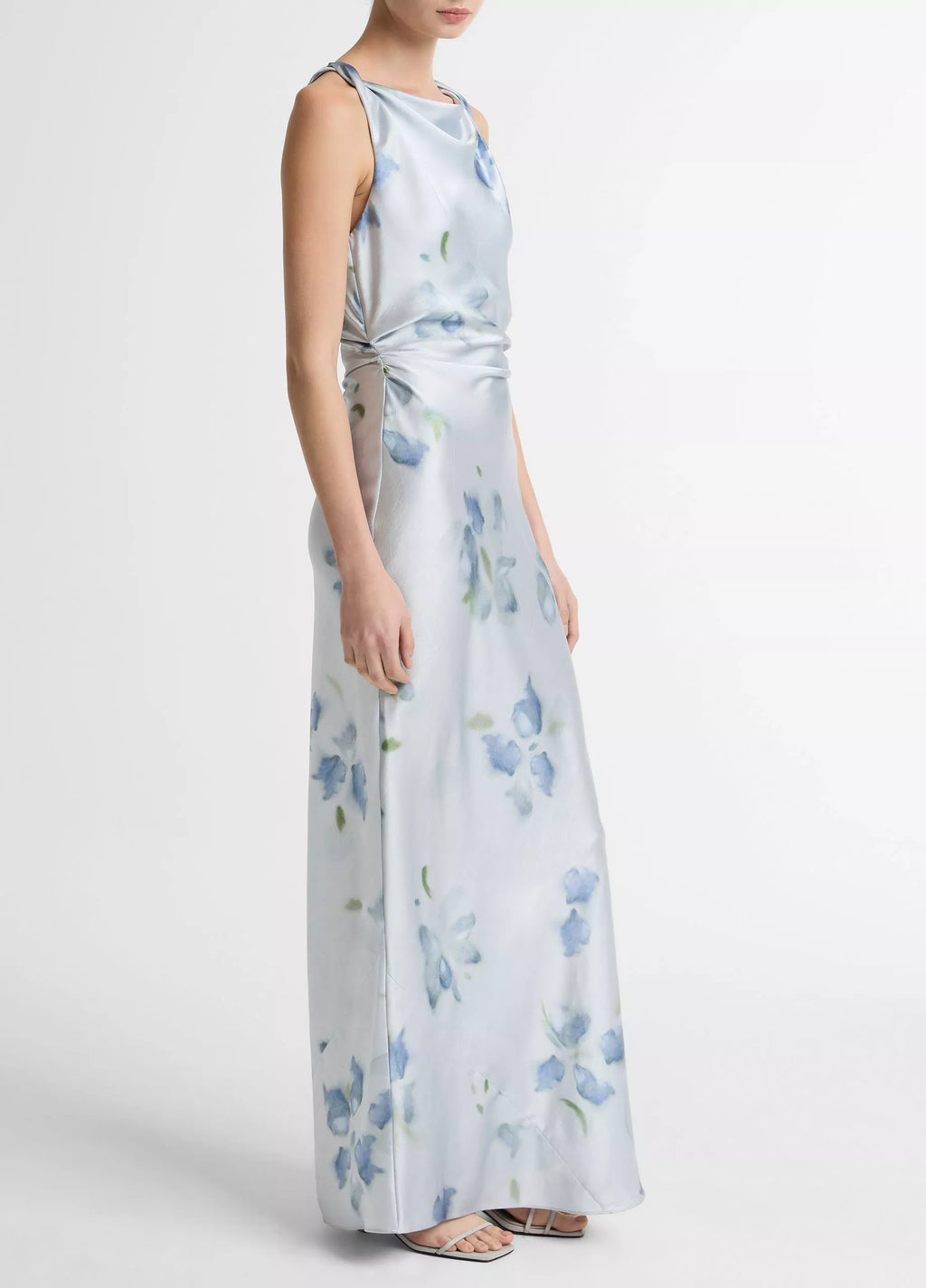 Vince Petal Blur Satin Twist-Shoulder Dress