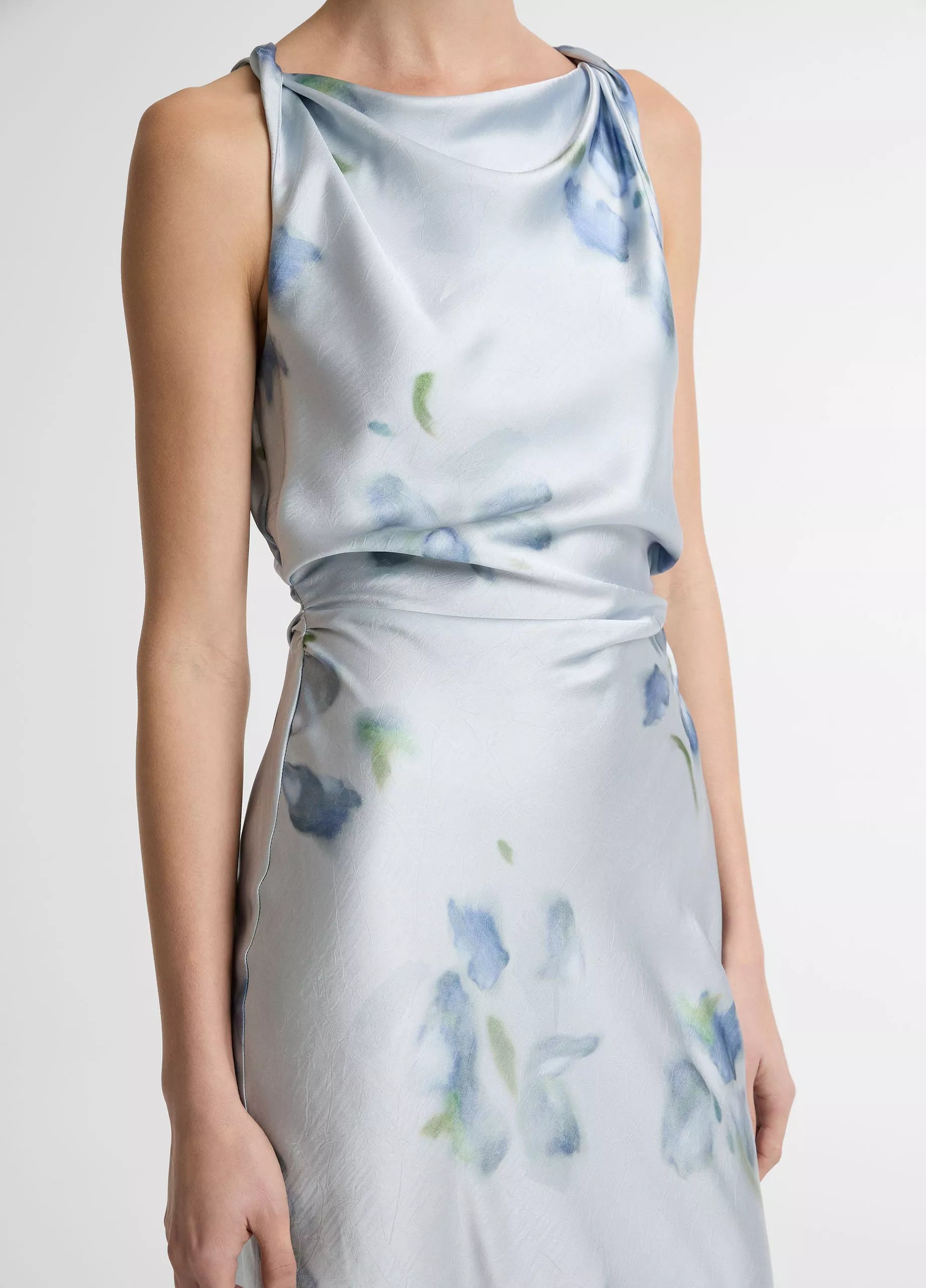 Vince Petal Blur Satin Twist-Shoulder Dress