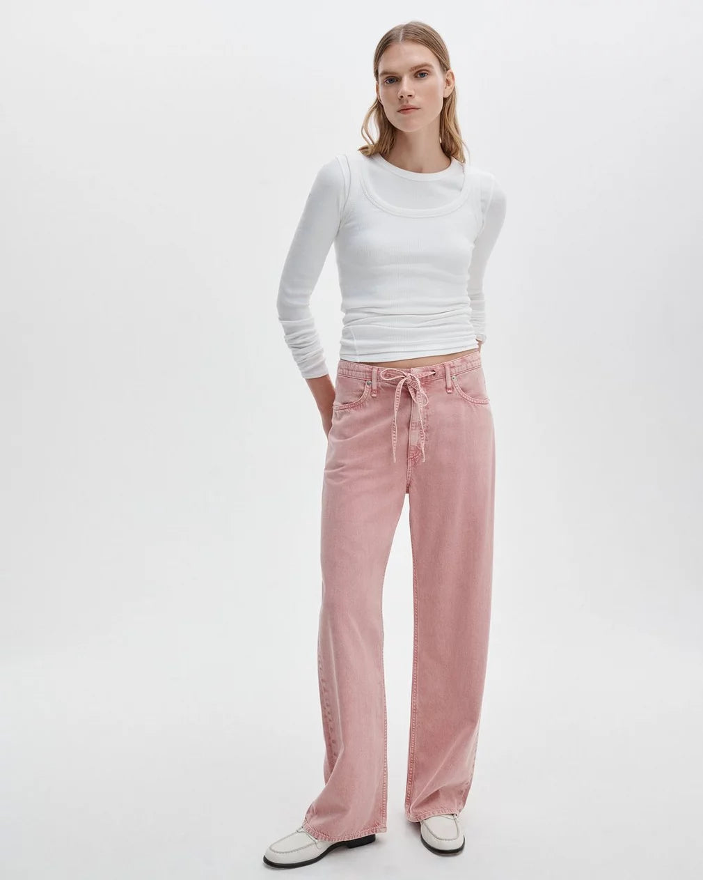 Rag & Bone Phoebe Drawstring Wide-Leg Jeans - Raspberry