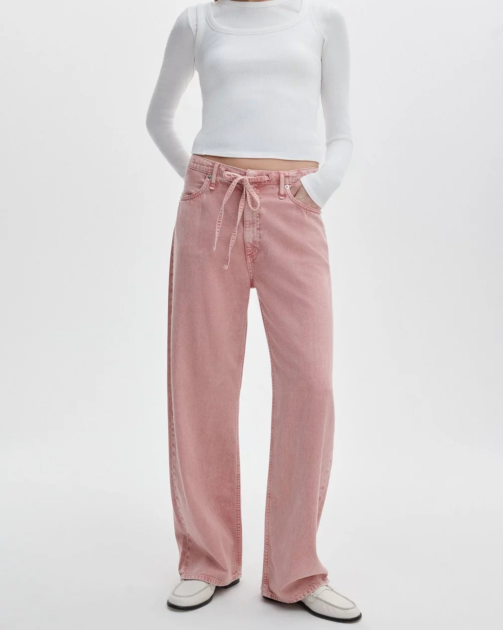 Rag & Bone Phoebe Drawstring Wide-Leg Jeans - Raspberry
