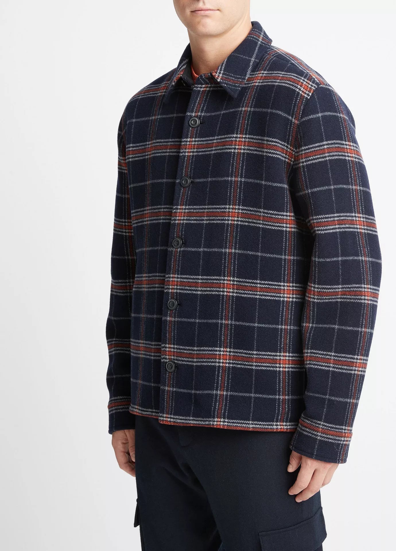 Vince Plaid Wool-Blend Shirt Jacket - Coastal Blue/Desert Sky